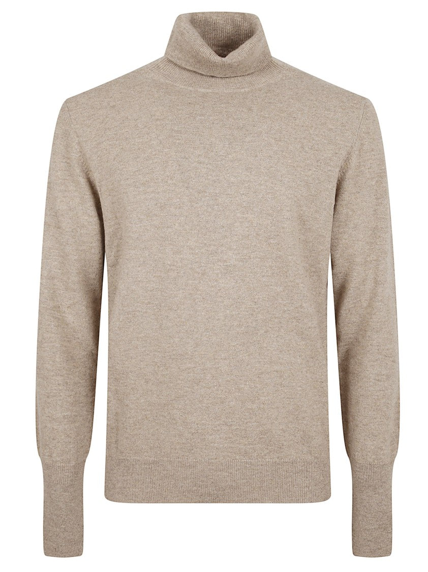 Soft Beige Wool Sweater With Fine Knit Texture