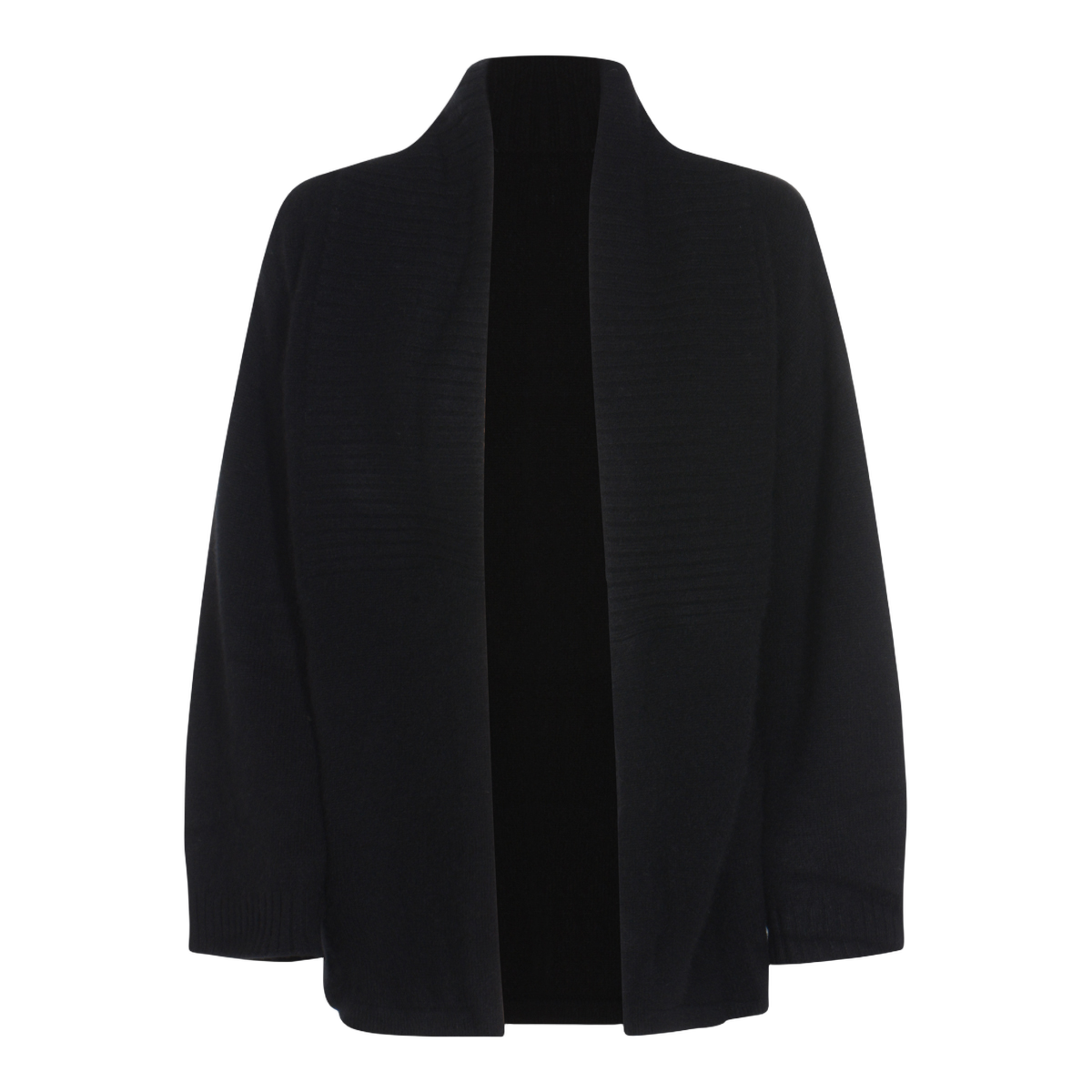 Open-Front Black Sweater with High Collar