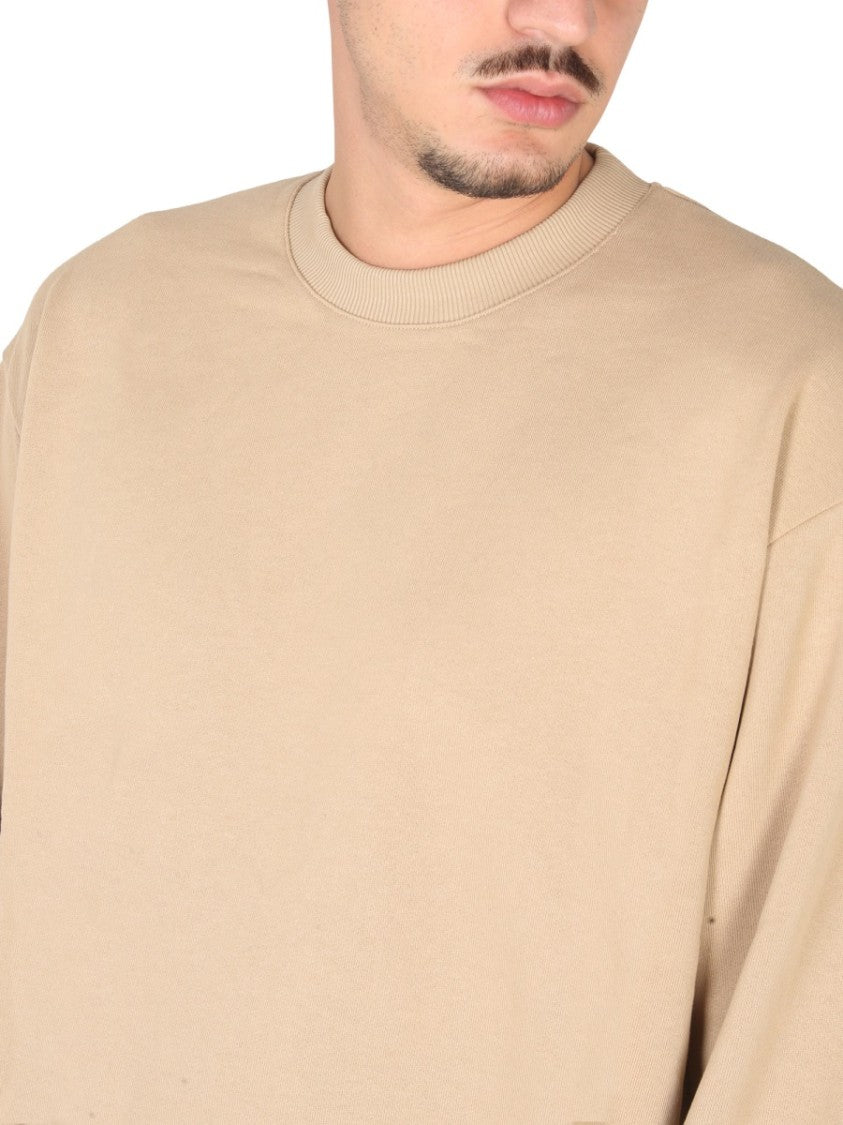 Relaxed Fit Beige Crewneck Sweatshirt