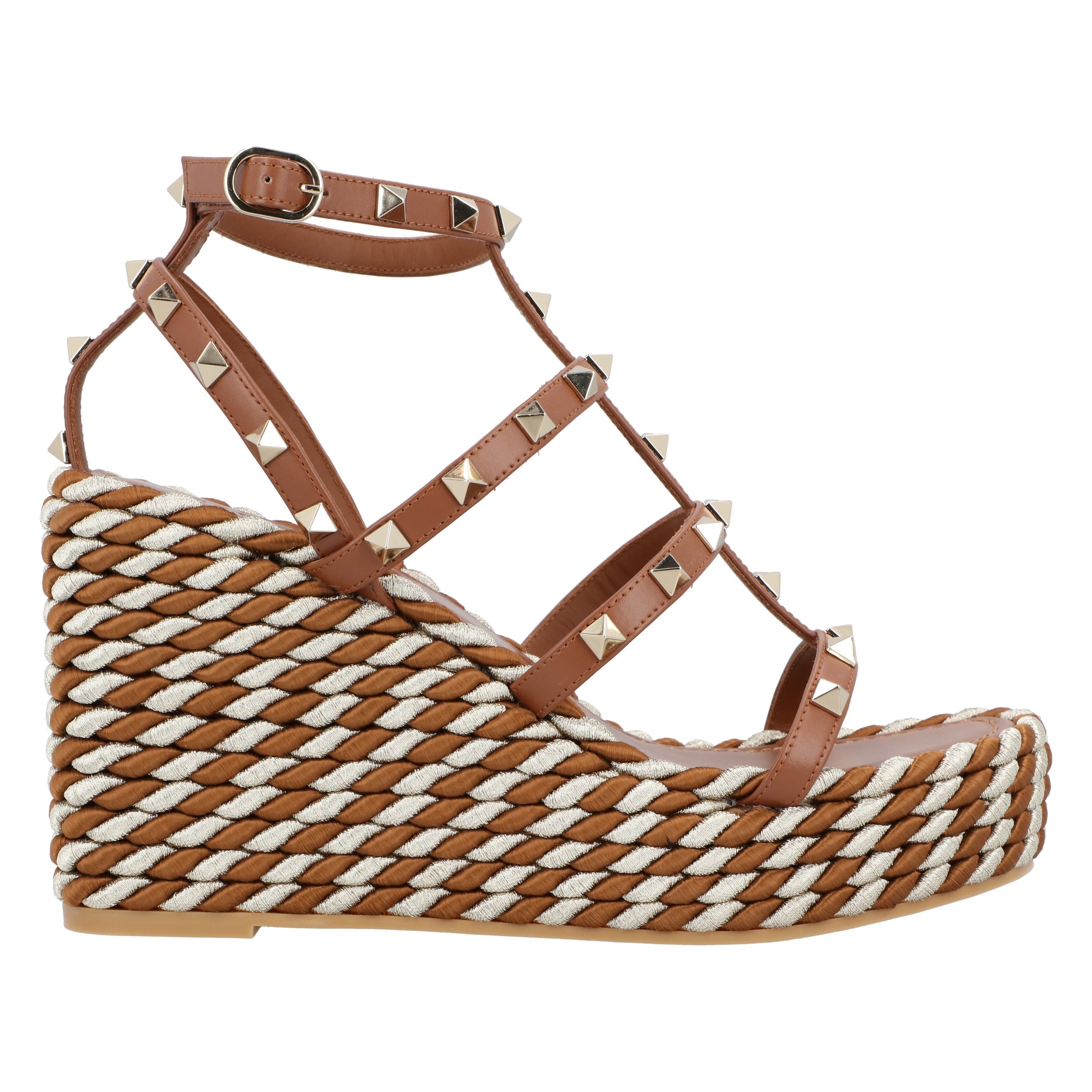 Rockstud Calfskin Wedges With Straps