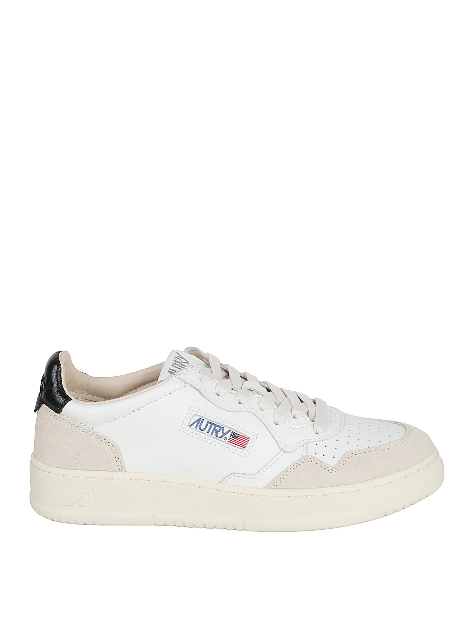 Medalist Low Sneakers in White Leather with Beige Suede Accents