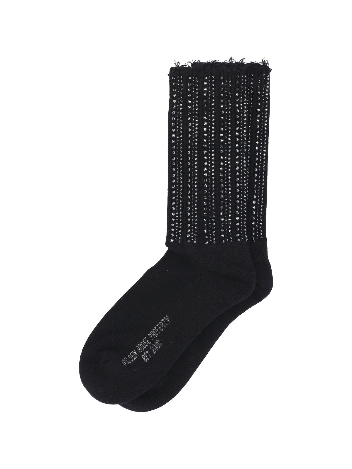 Black Frayed Crystal Cotton Blend Socks