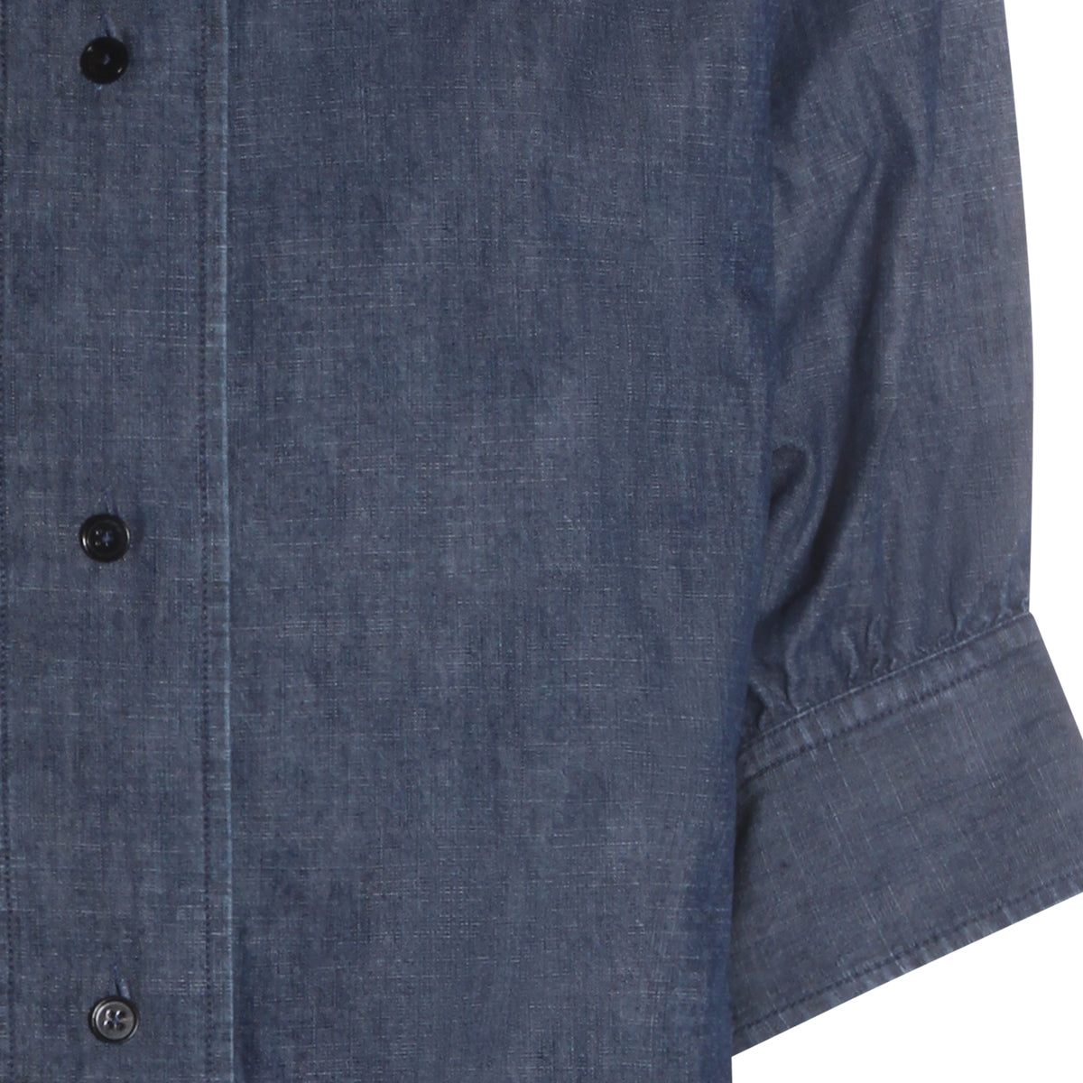 Textured Denim-Effect Blue Cotton Shirt with Classic Collar