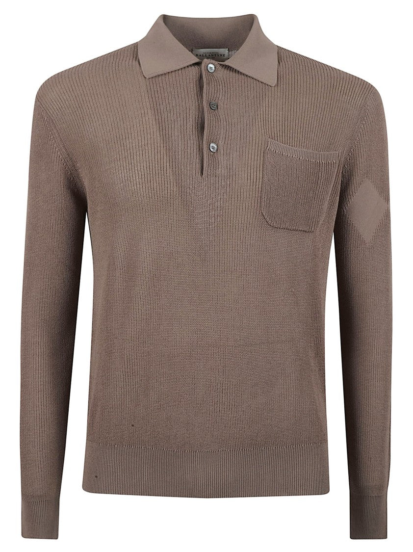 Textured Knit Long-Sleeved Polo