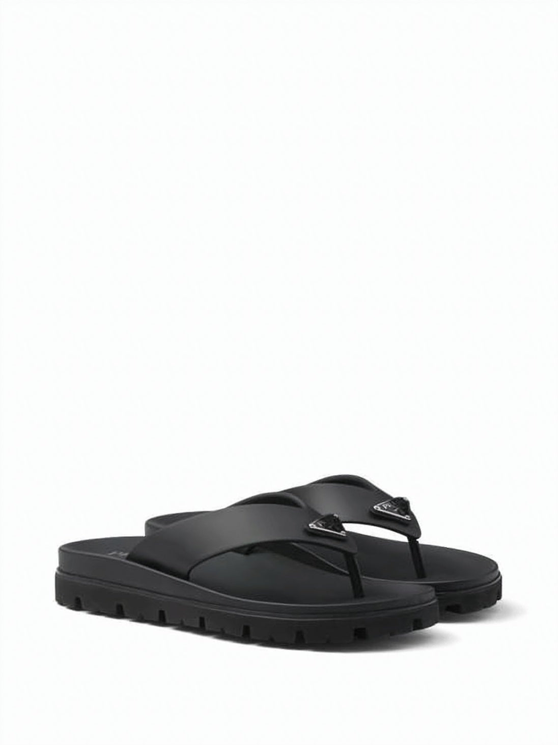 Contoured Black Eva Slip-On Sandals With Triangular Logo