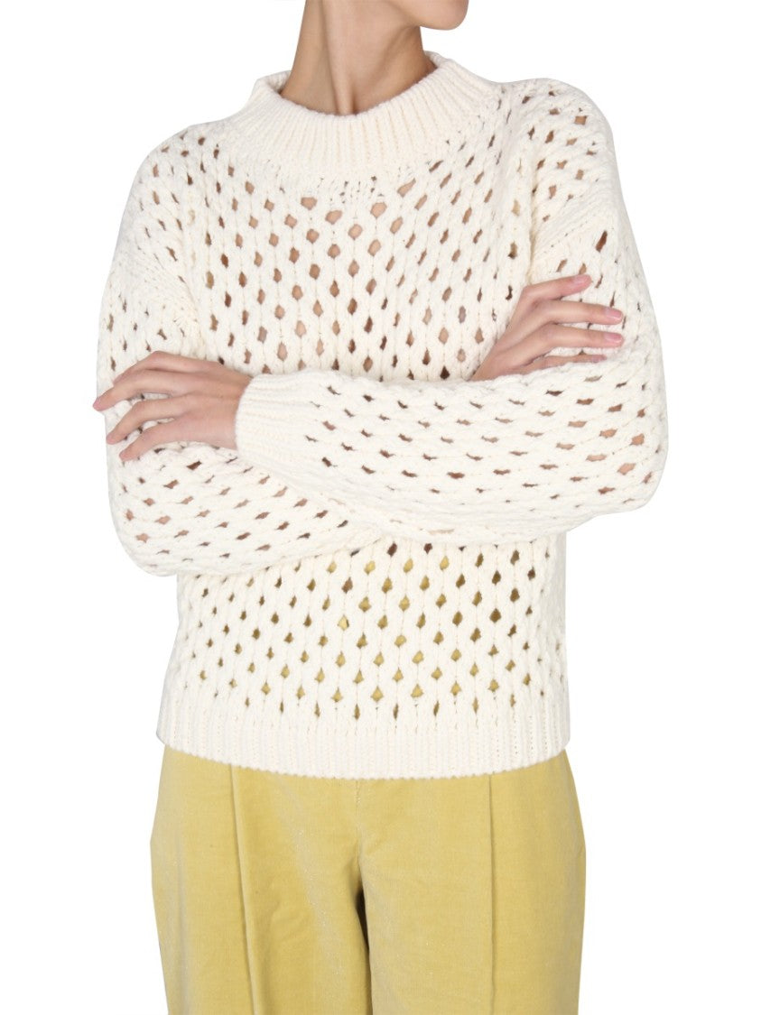 Cross-Neck Knit Sweater With Ribbed Details