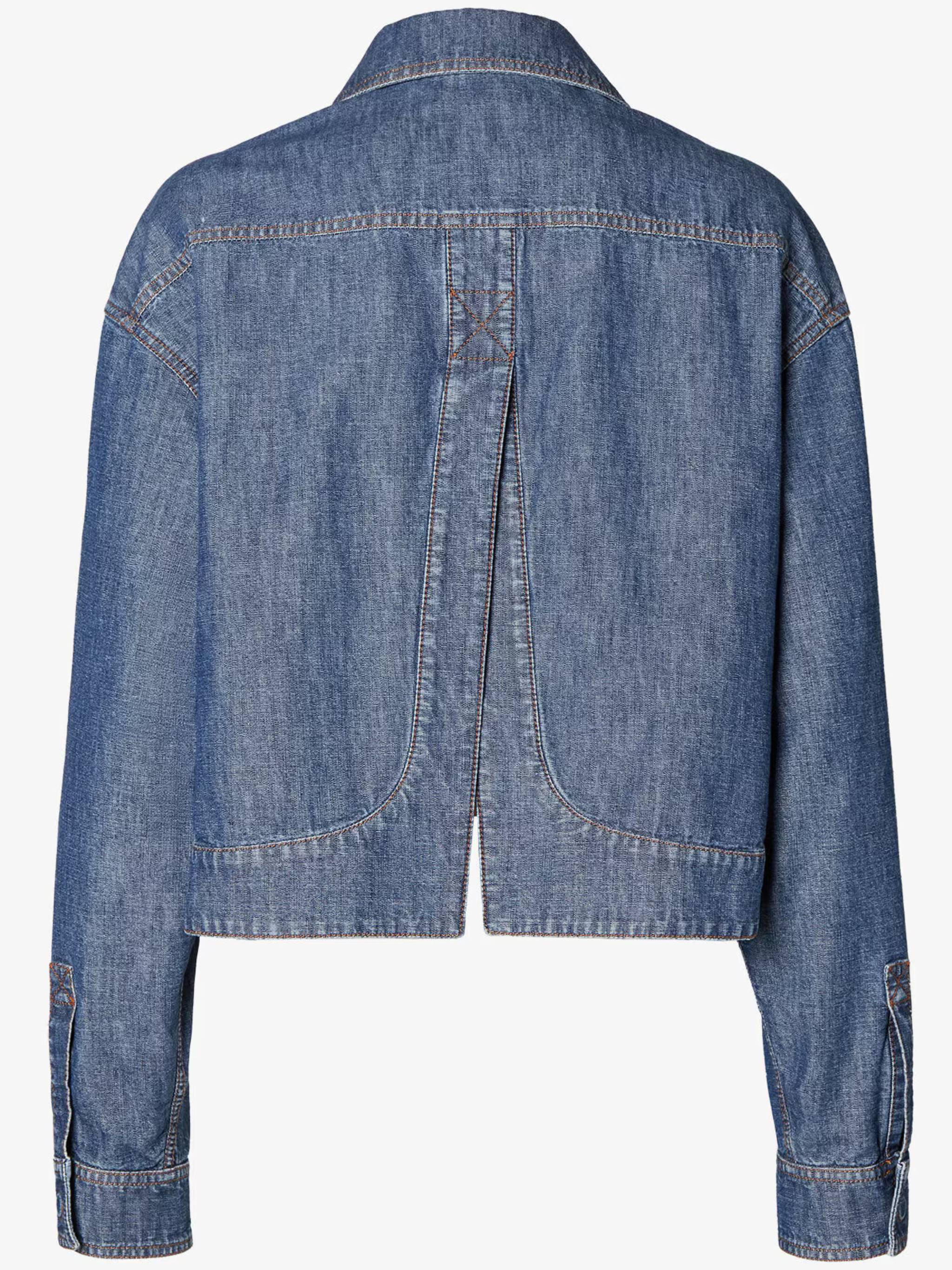Cropped Denim Jacket with Split Hem Detail and Embossed Logo