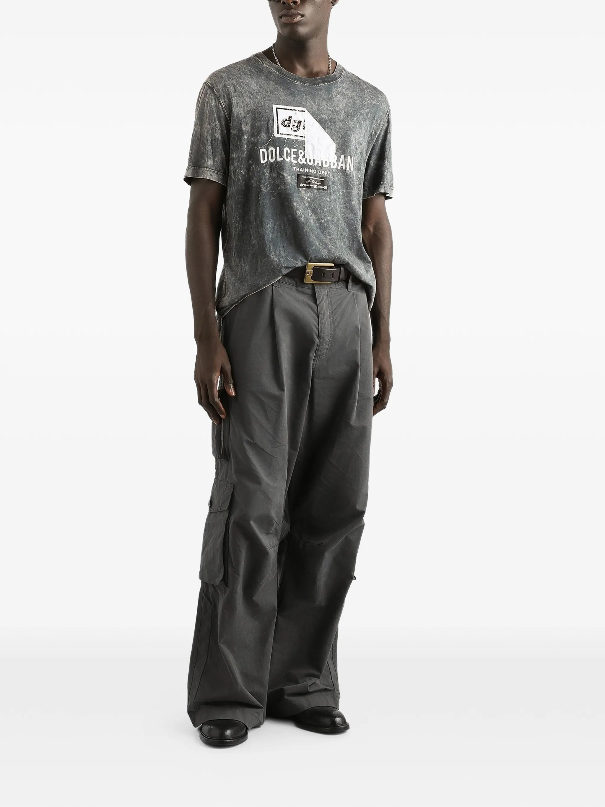 Washed Textured Cotton Layered Graphic T-Shirt