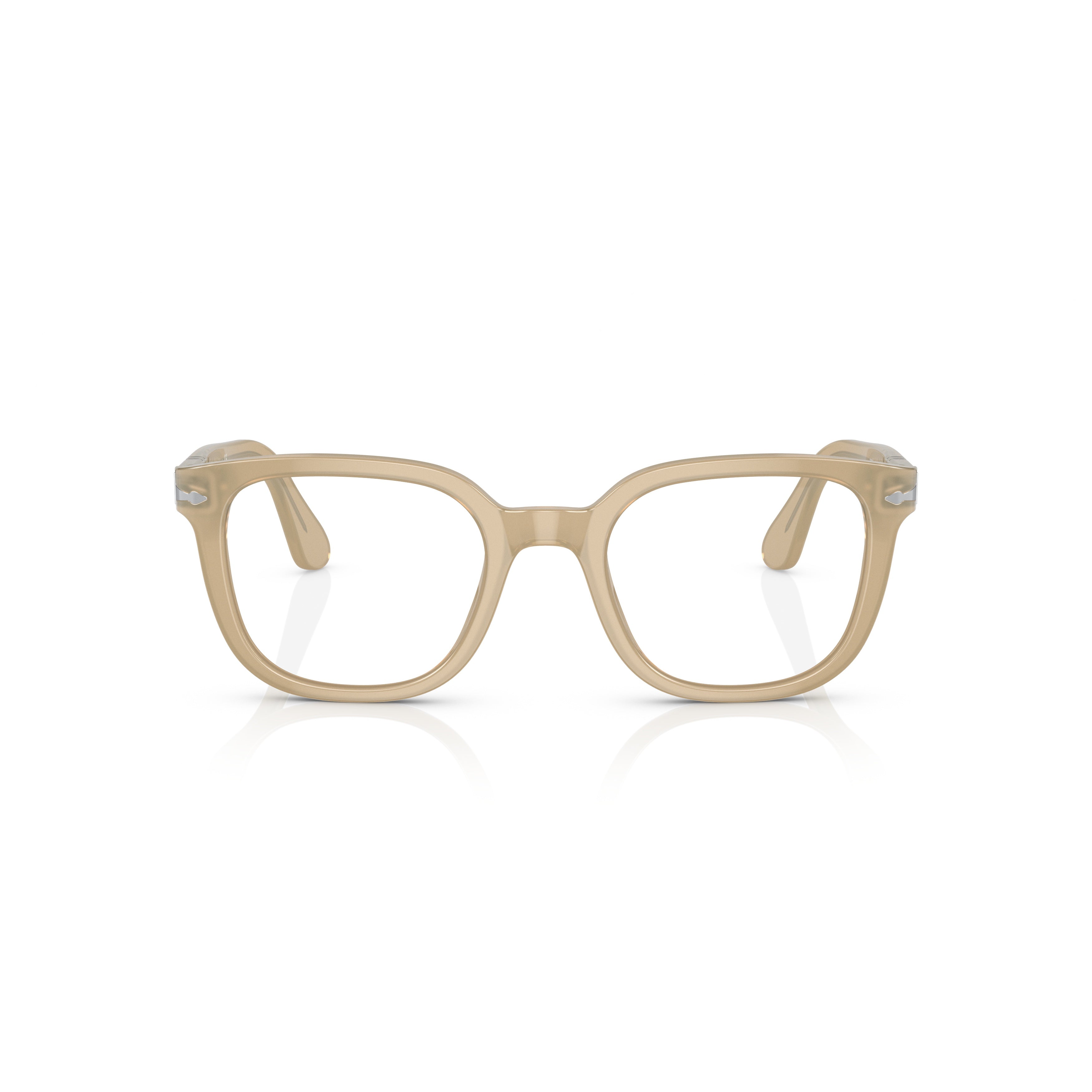 0po3263v Translucent Beige Acetate Square Eyeglasses with Silver Accents