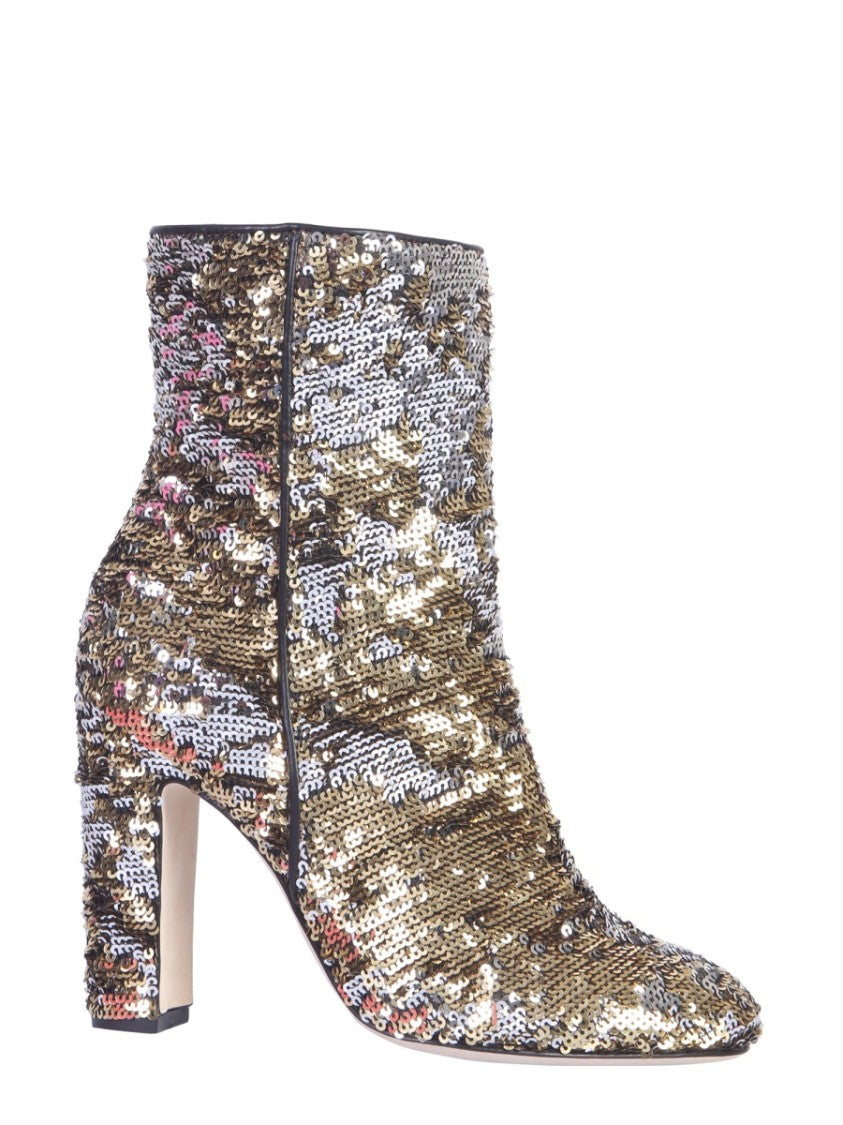 Pointed Toe Sequined Ankle Boots With High Block Heel