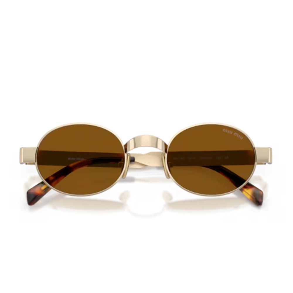 Compact Oval Sunglasses with Satin Gold-tone Frame