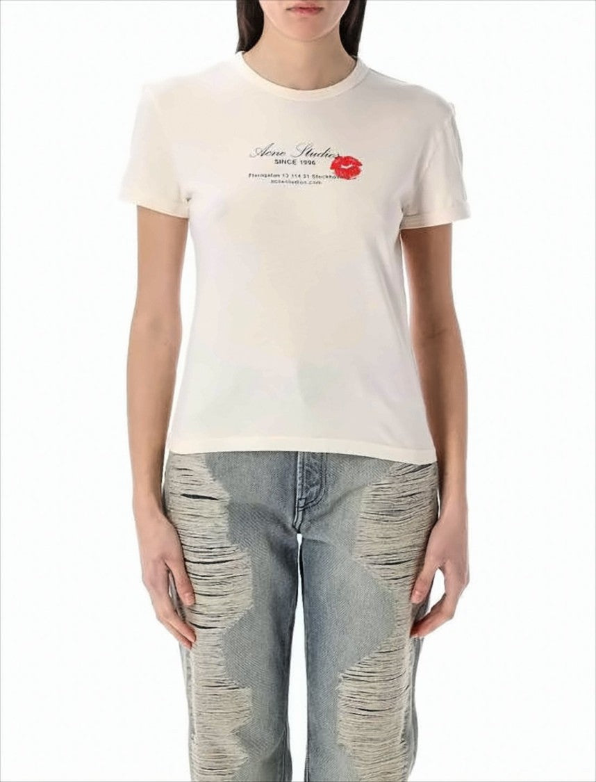 Slim Fit Cotton T-Shirt with Iconic Lip Graphic