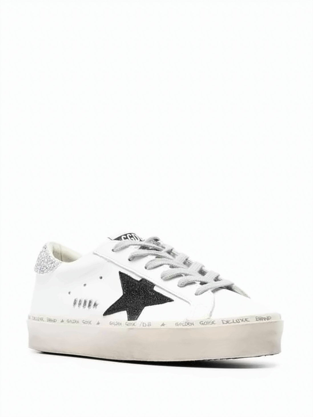 Low-Top Sneakers with Black Star Detail and Glitter Accents