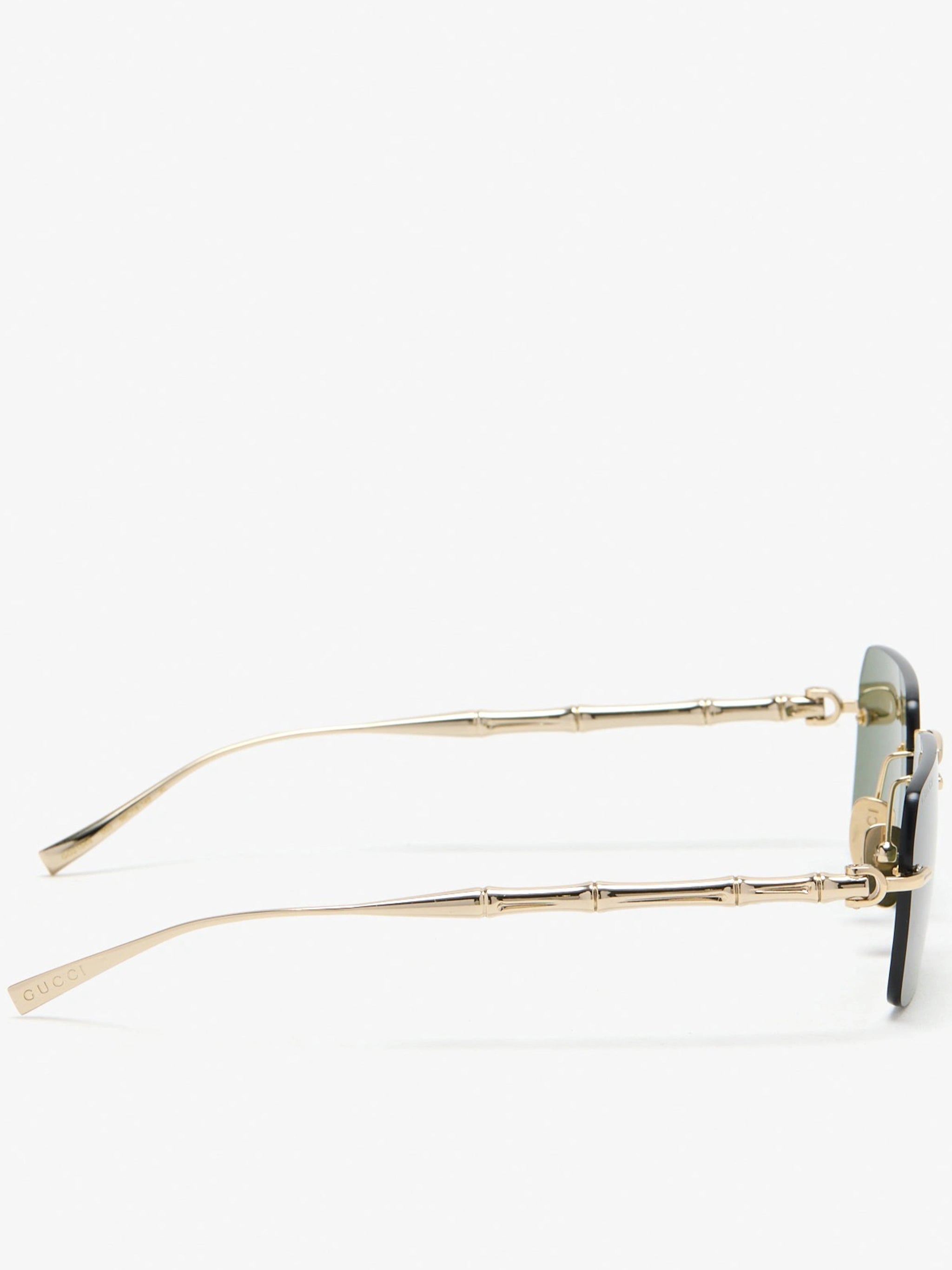 Gold Rectangular Rimless Bamboo Texture Sunglasses