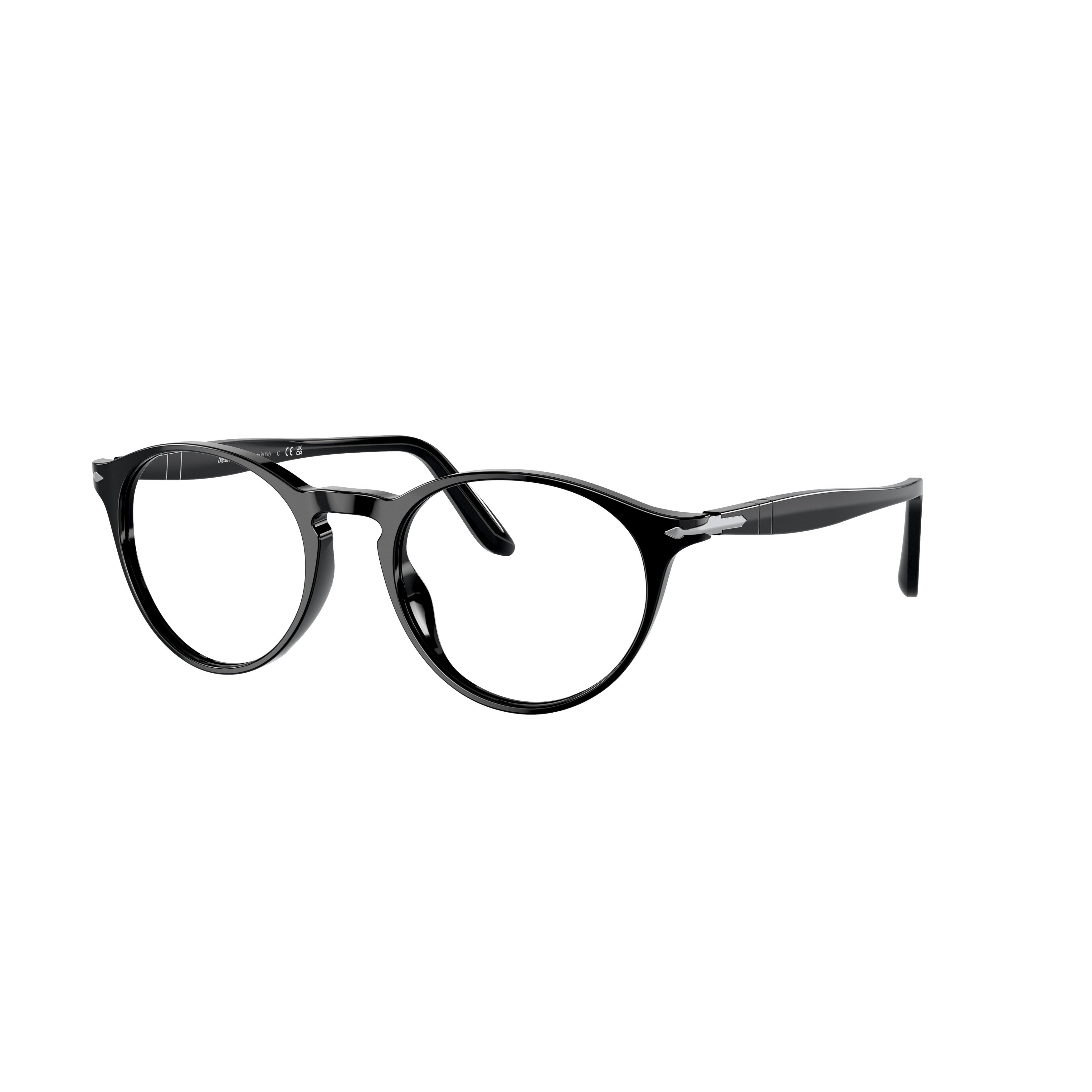 0po3092v Glossy Black Acetate Round Frame Eyeglasses