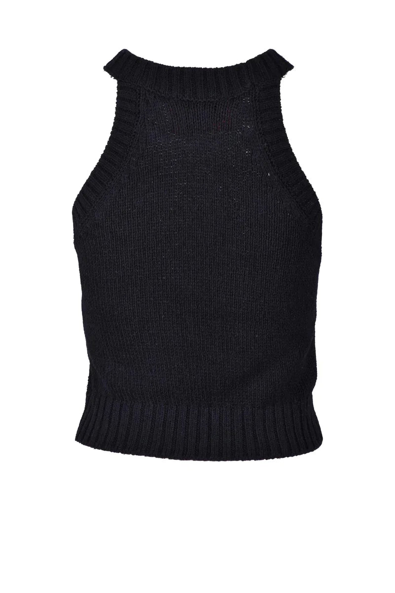 Sleeveless Knitted Crop Top - Black