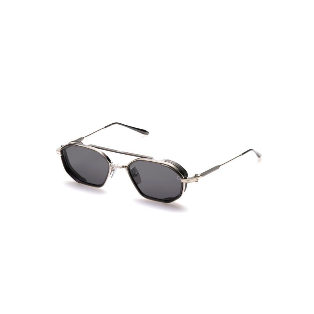 Aks-508 Geometric Frame Sunglasses with Silver Metallic Finish