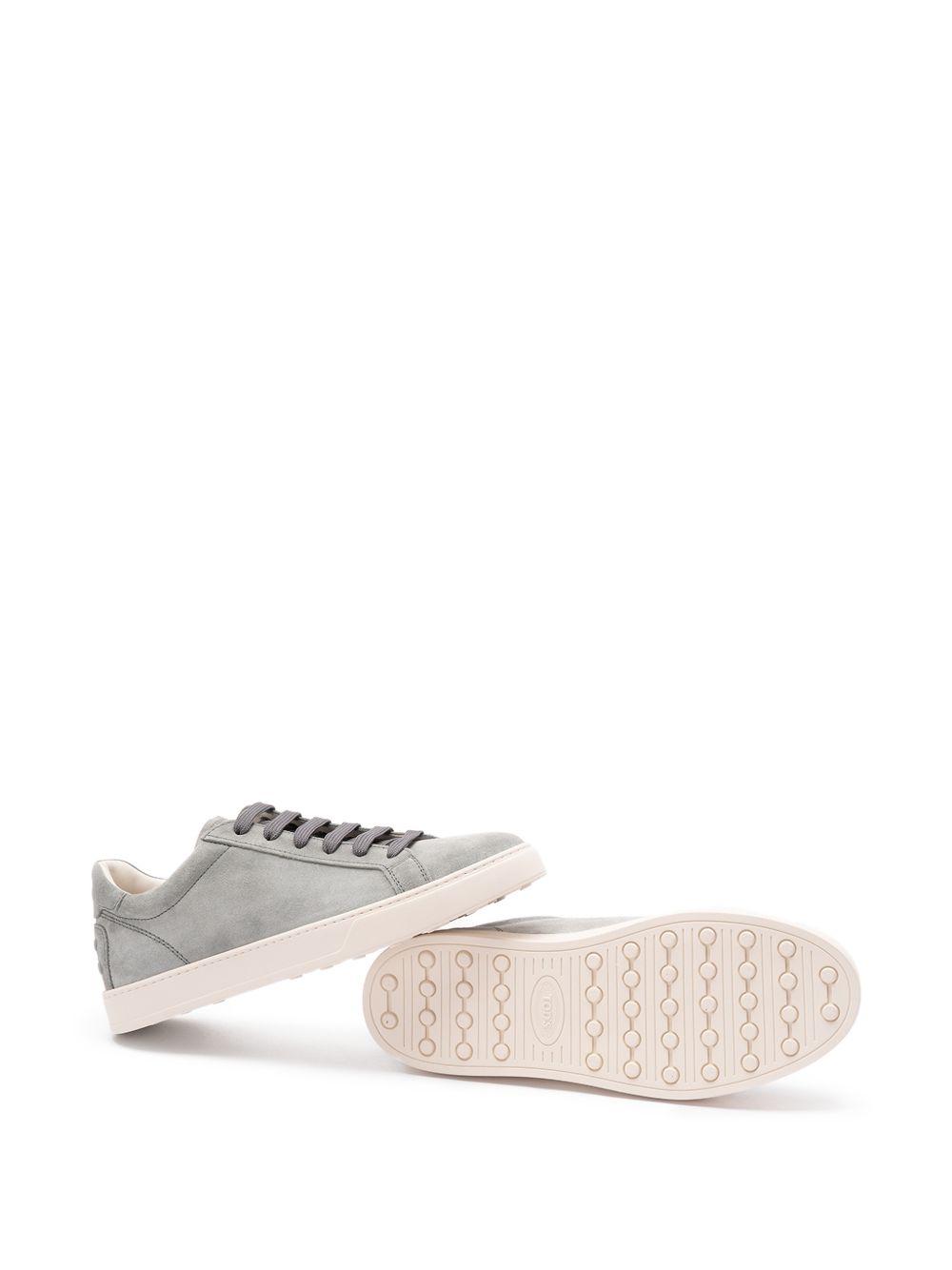 Grey Suede Low-Top Sneakers With Off-White Sole