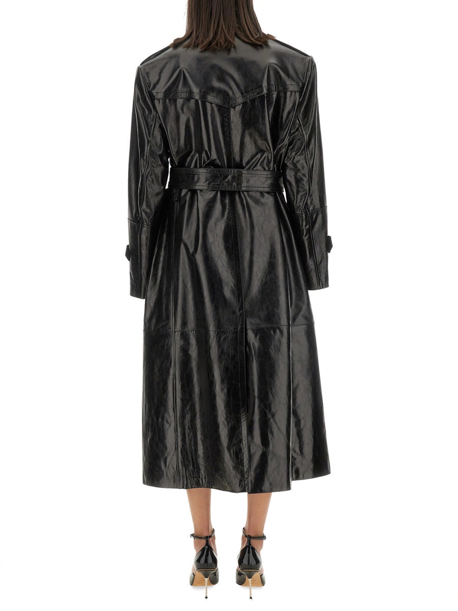 Glossy Black Lamb Leather Alfeo Coat
