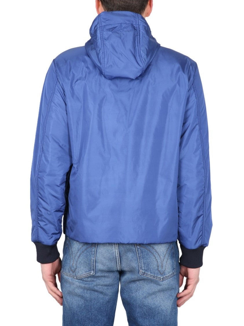 Blue Bomber Jacket With Zipper Closure