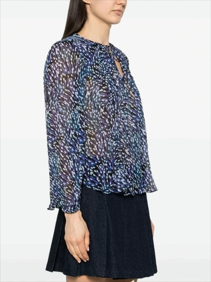 Abstract Pattern Semi-Sheer Blouse with Keyhole Detail