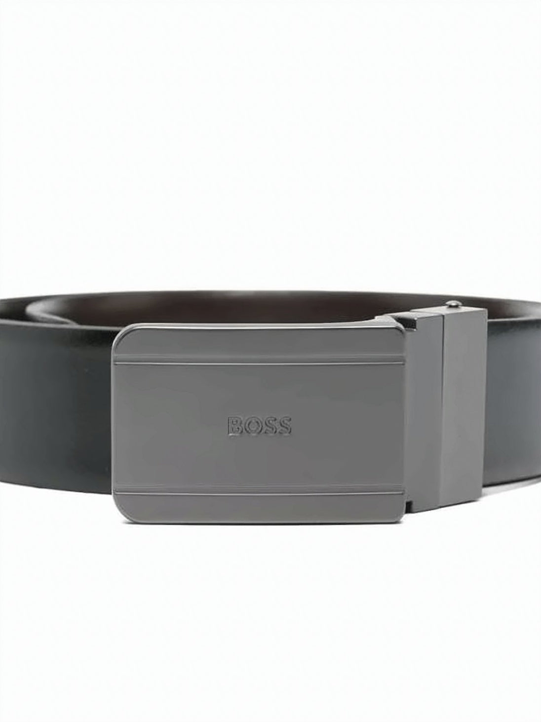 Polished Cowhide Belt with Rectangular Metal Buckle
