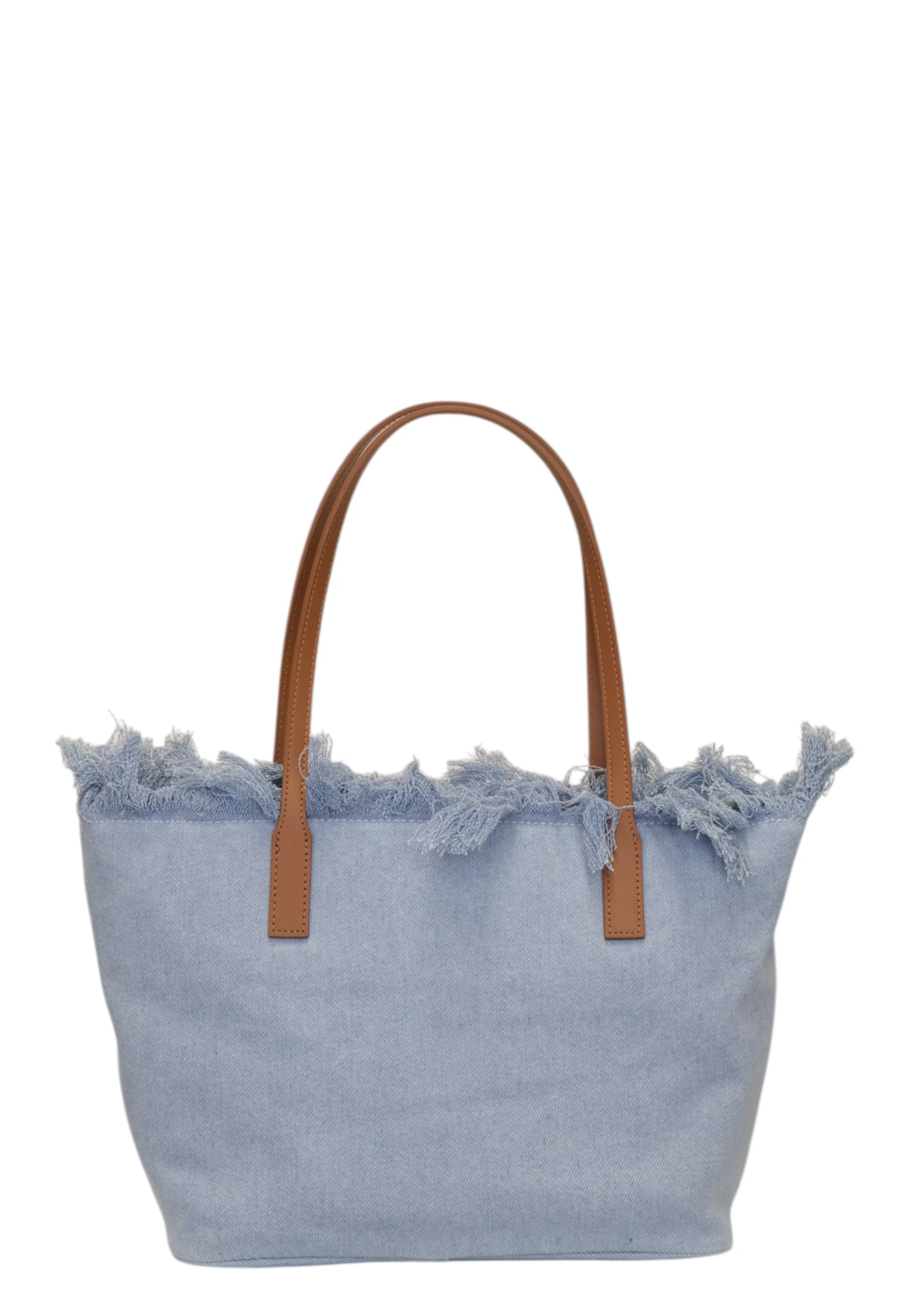 Spacious Light Blue Tote Bag with Fringed Trim