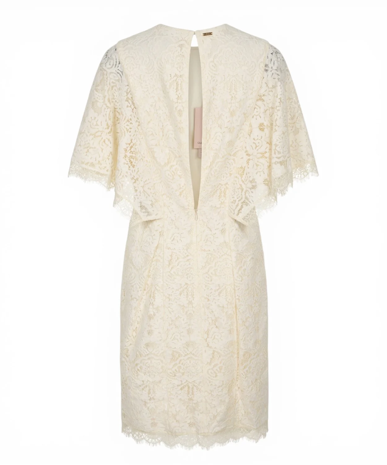 White Lace Overlay Midi Dress with Flutter Sleeves