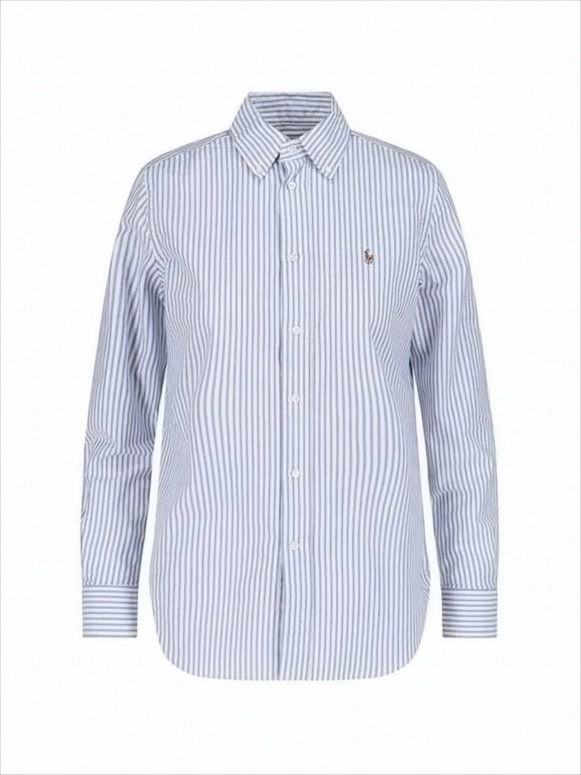 Vertical Blue and White Striped Button-Down Shirt