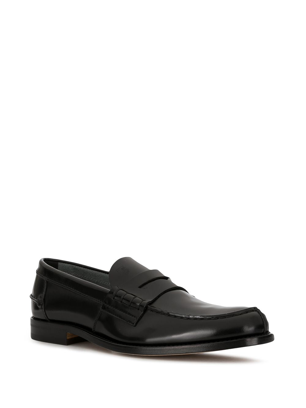 Round Toe Slip-On Black Leather Loafers
