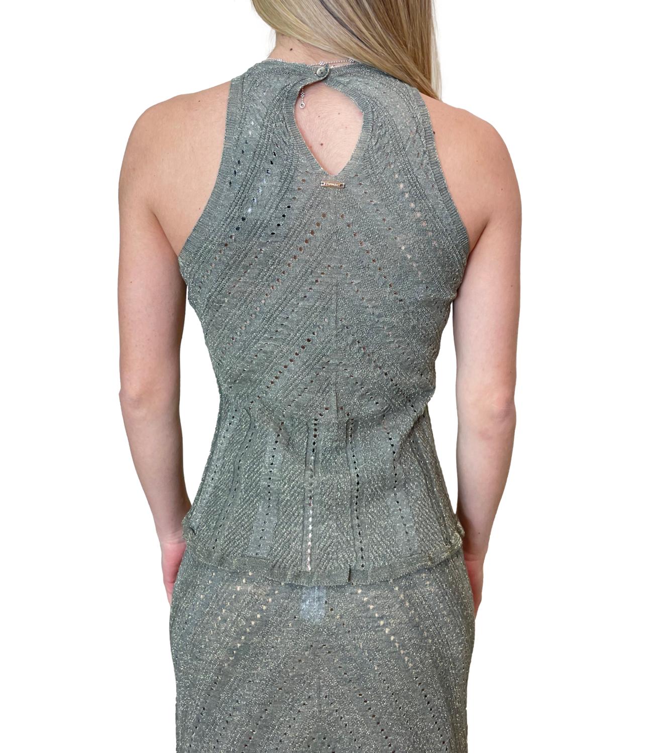 Textured Knit Tank Top with High Neckline