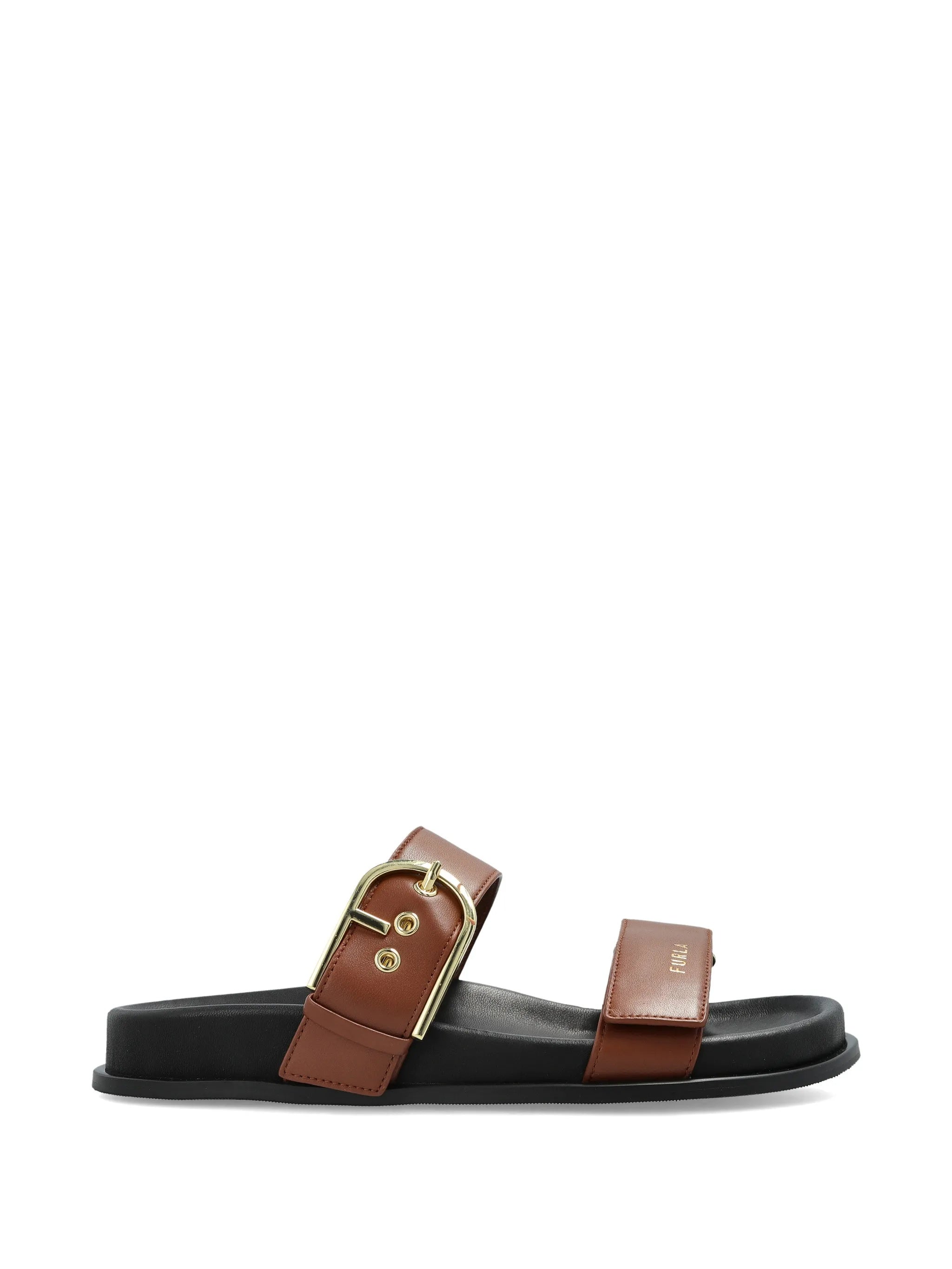 Solea Sandal Brown Leather Gold Buckle