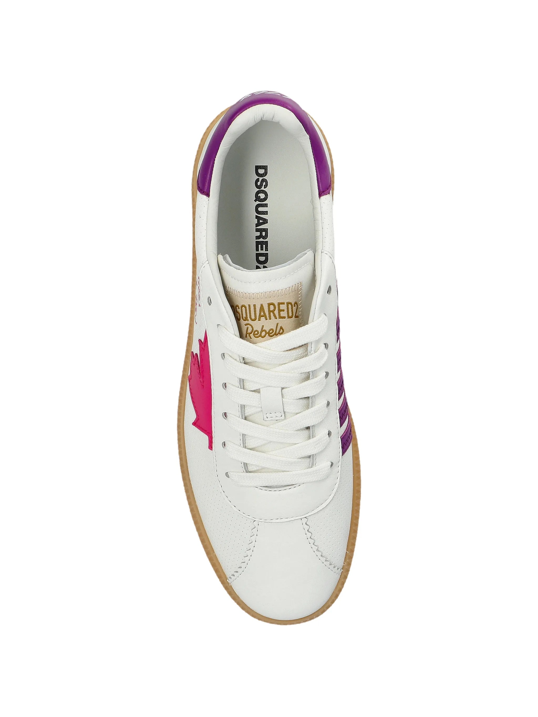White Low-Top Nappa Purple Accent Sneakers