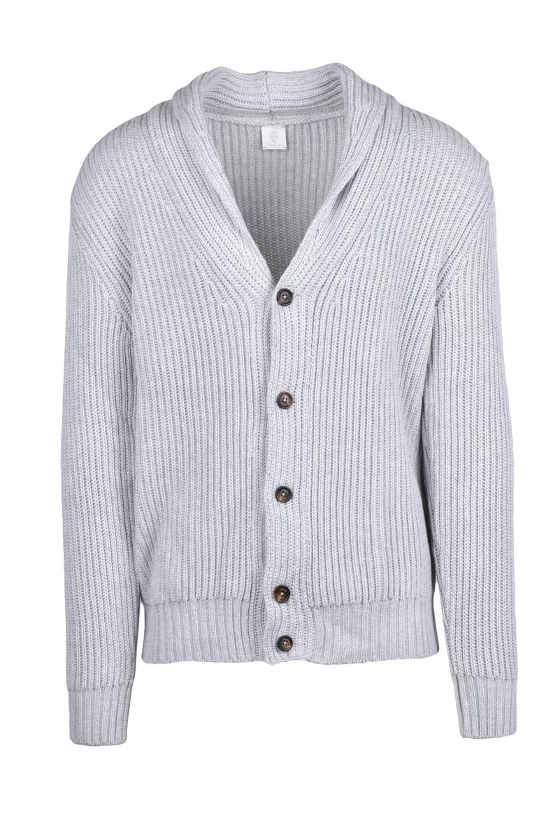 Ribbed Wool Button Cardigan - Light Grey