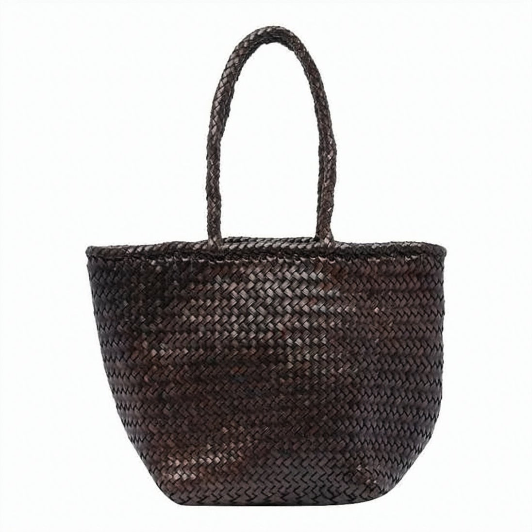 Woven Dark Brown Calf Leather Tote Bag