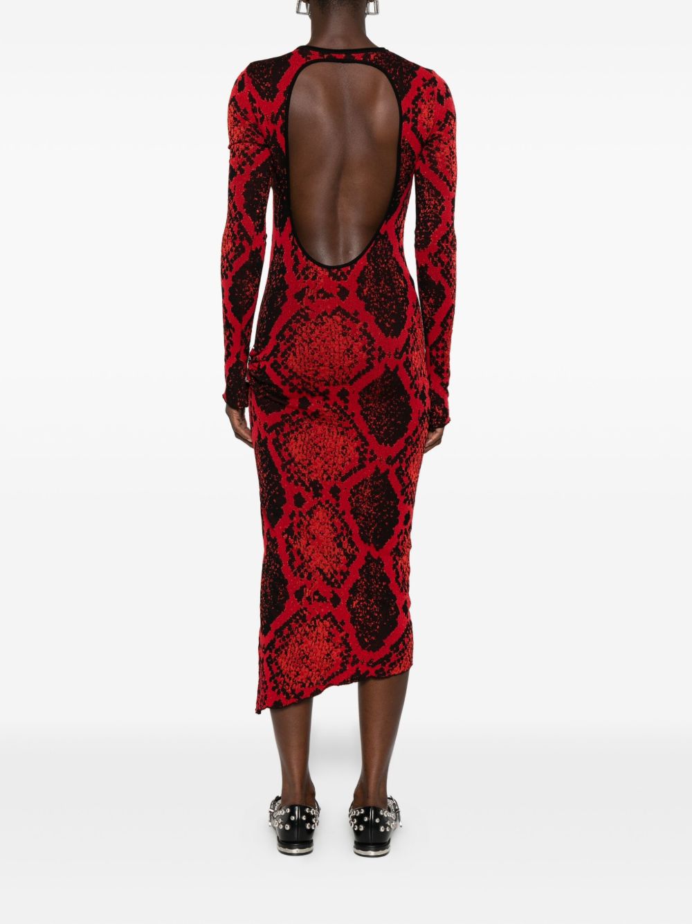Python Print Midi Dress with Cut-Out Back