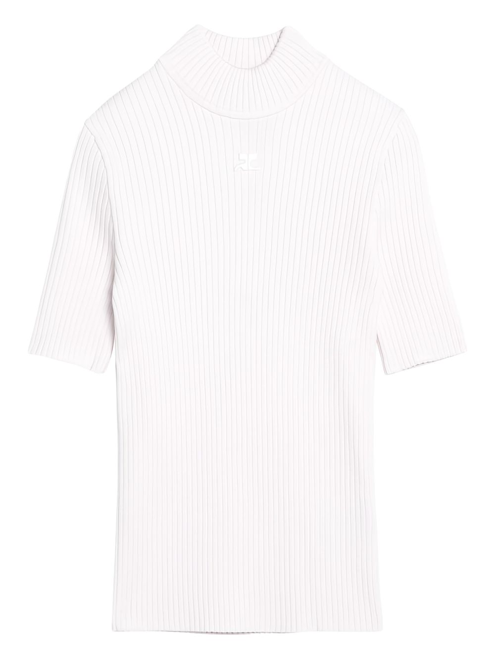 Ribbed Silk-Nylon Top With Mock Neck