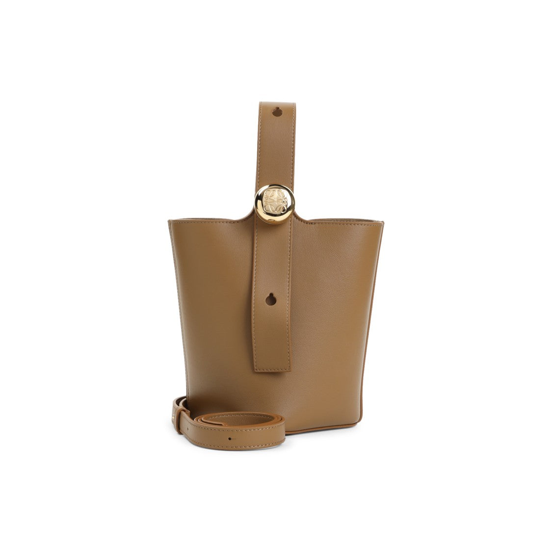 Brown Calf Leather Pebble Mini Bucket Bag