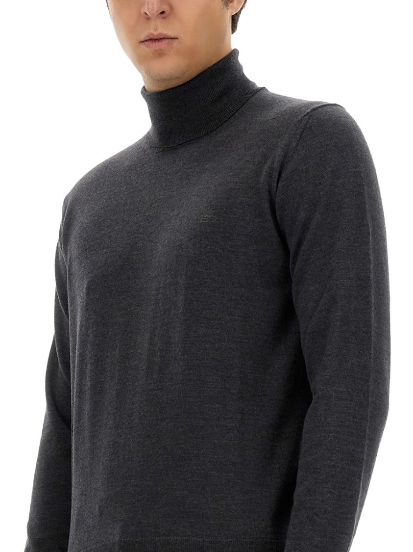 Fitted Grey Wool Turtleneck