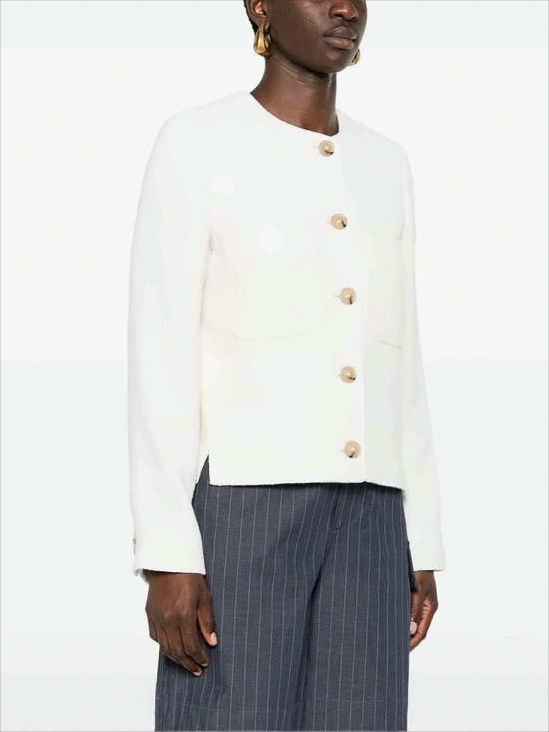 Cropped Textured Jacket with Button Closure
