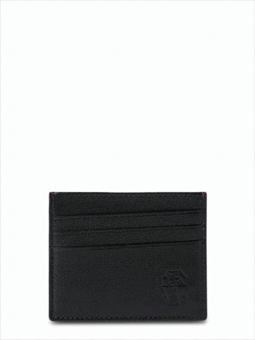 Minimalist Black Lambskin Card Wallet With Embossed Detailing