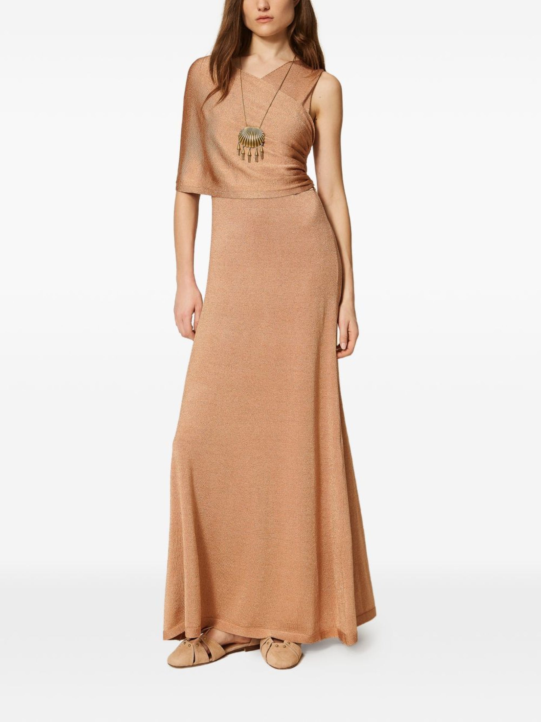 Asymmetrical Neckline Maxi Dress with Draped Overlay