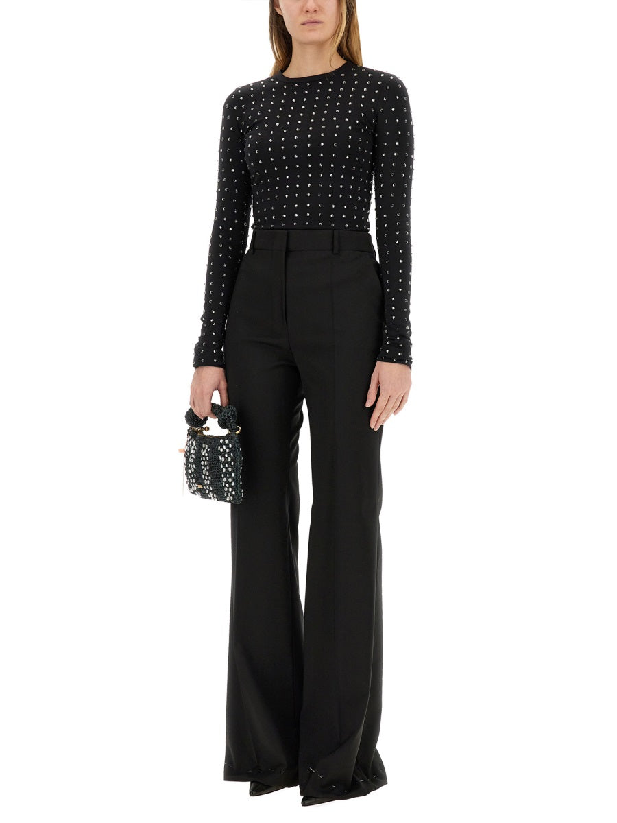 Fitted Black Long-Sleeve Top With Crystal Embellishments