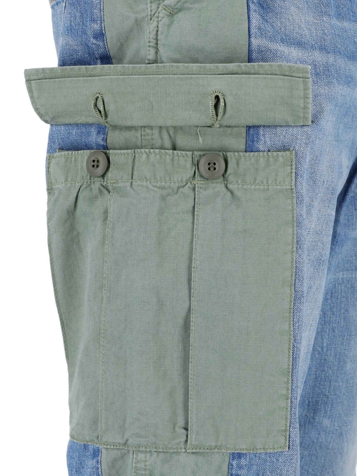 Blue Patchwork Cargo Drawstring Denim Jeans