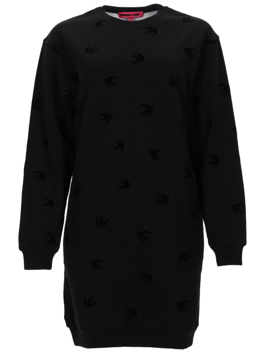 Black Sweatshirt Dress with Bird Silhouette Pattern