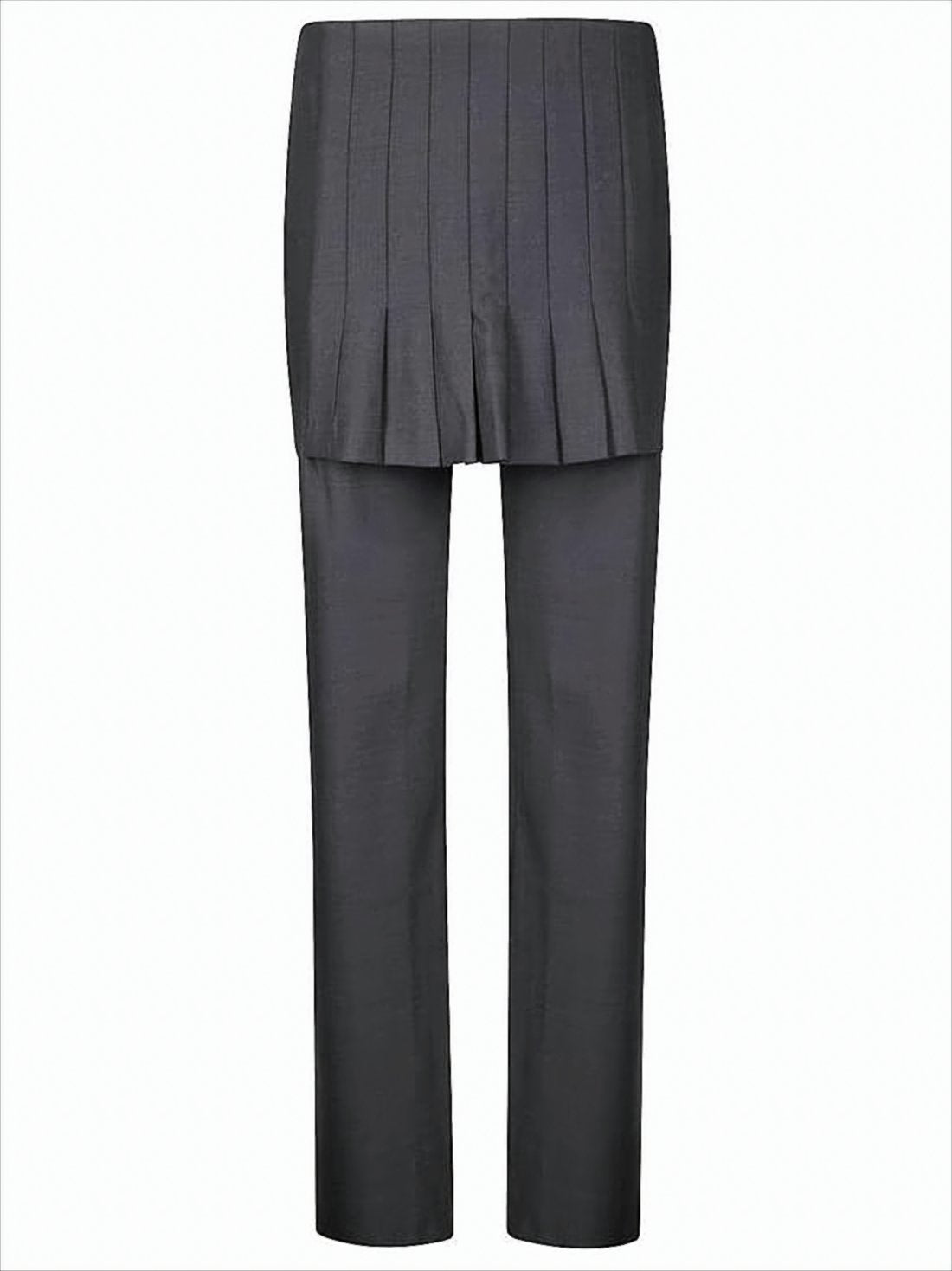 Pleated Overlay Skirt Straight-Leg Pants