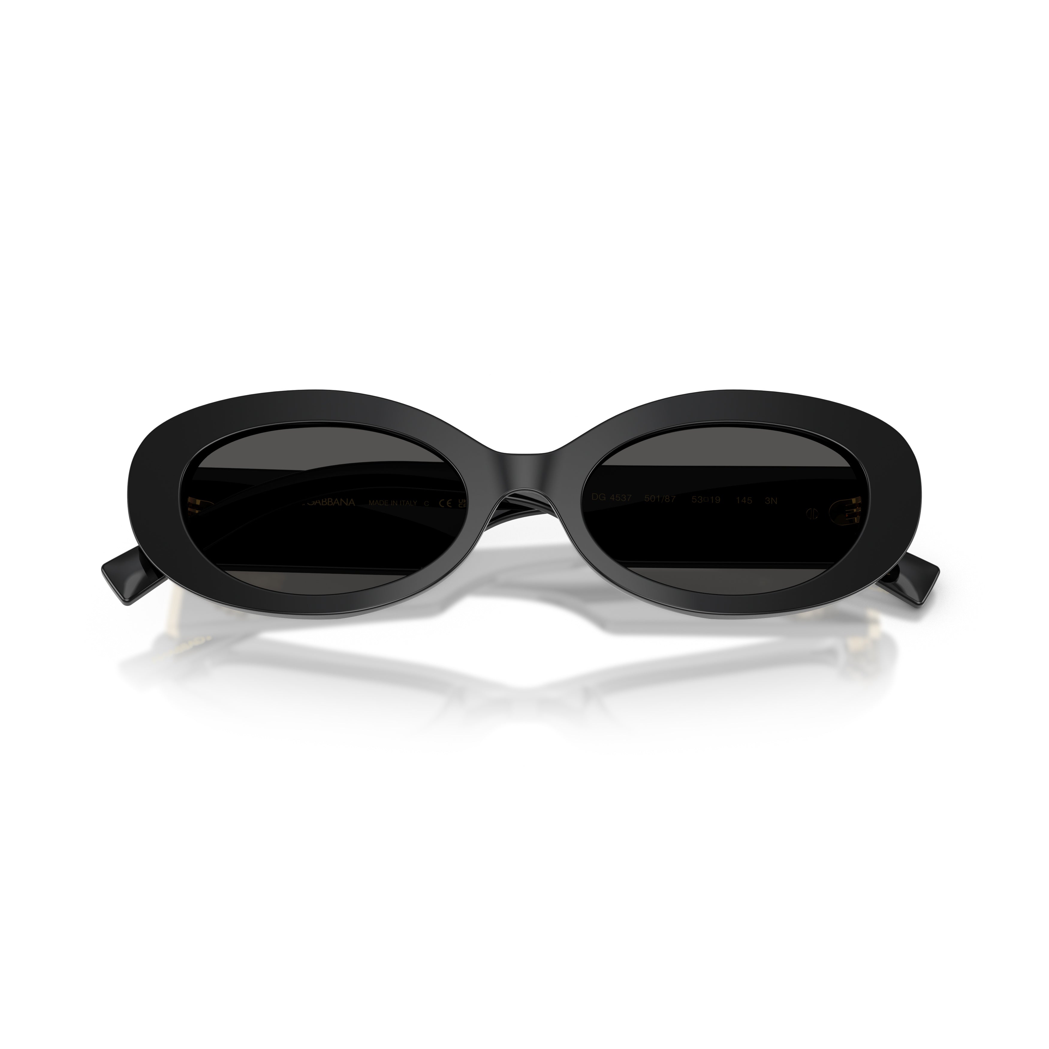0dg4537 Oval Black Acetate Sunglasses with Gold Emblem