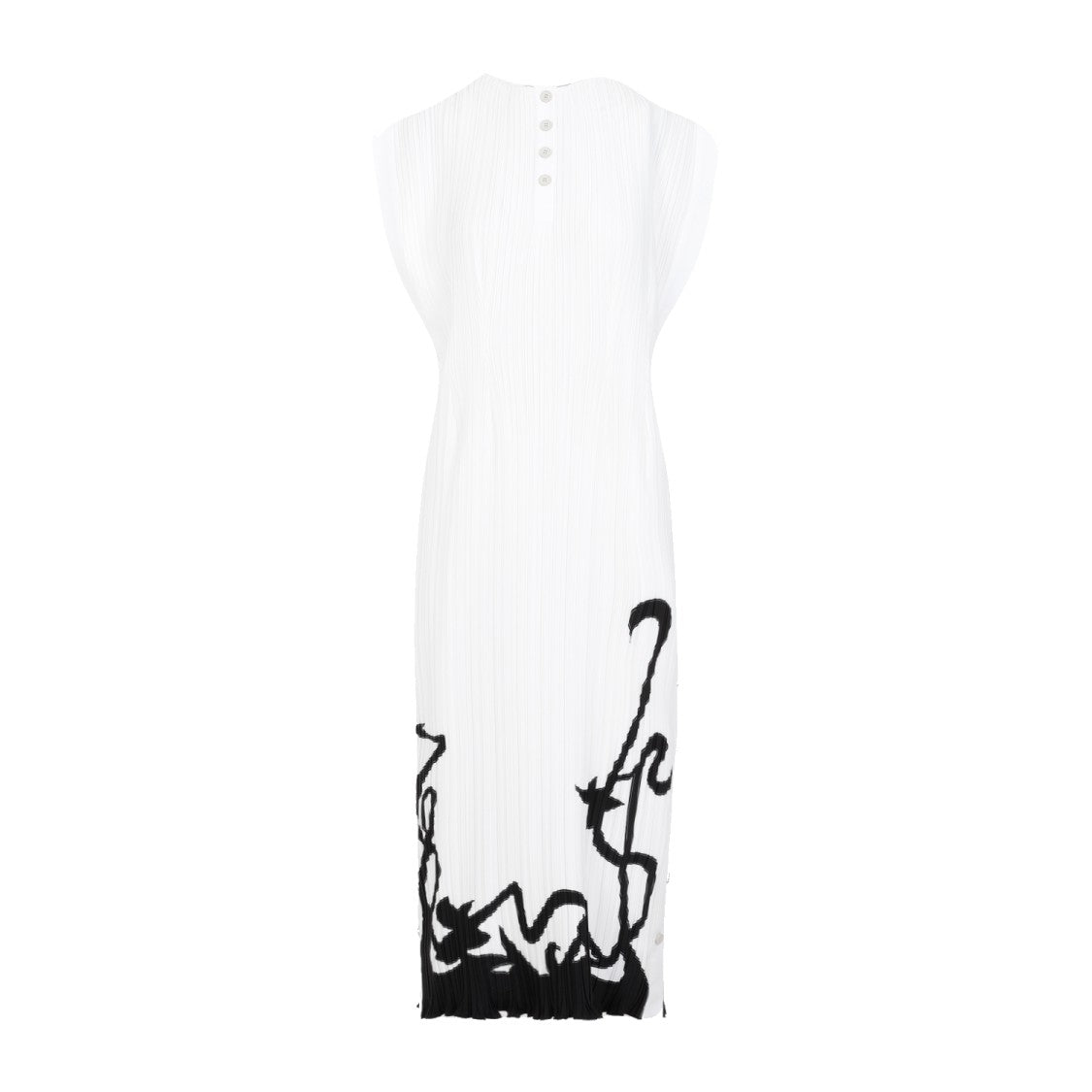 Sleeveless Pleated Off White Polyester Midi Dress