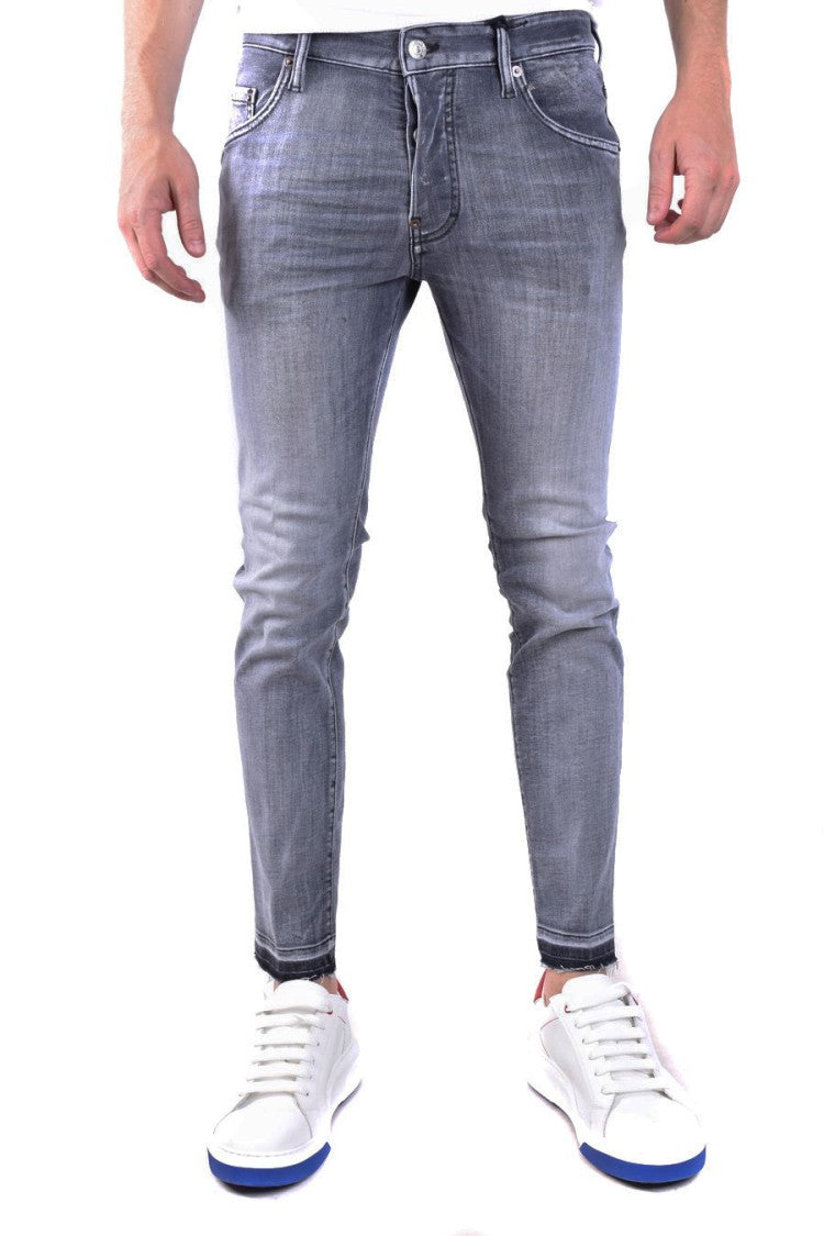 Grey Faded Cotton Blend Jeans