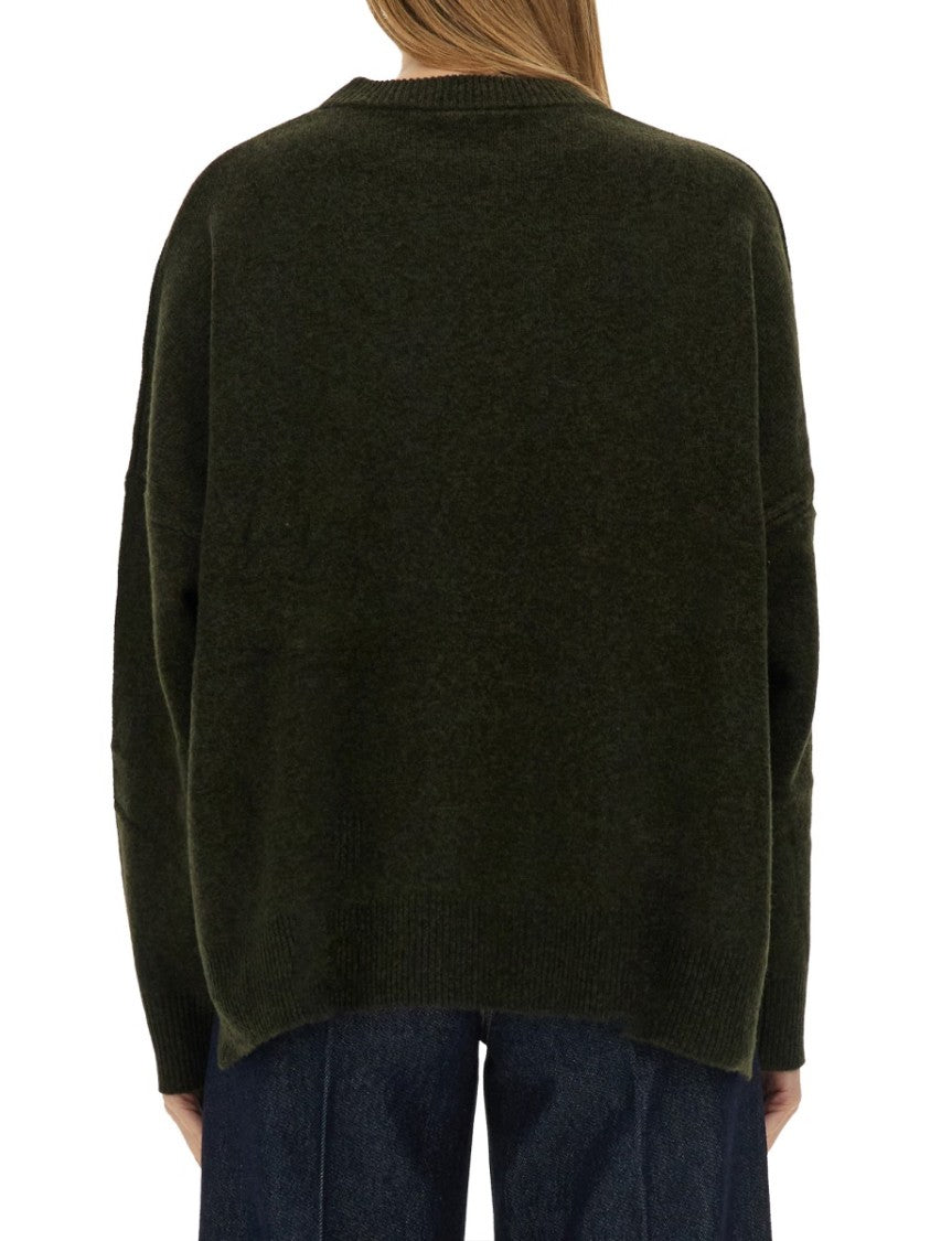 Relaxed Fit Green Wool Jersey Sweater